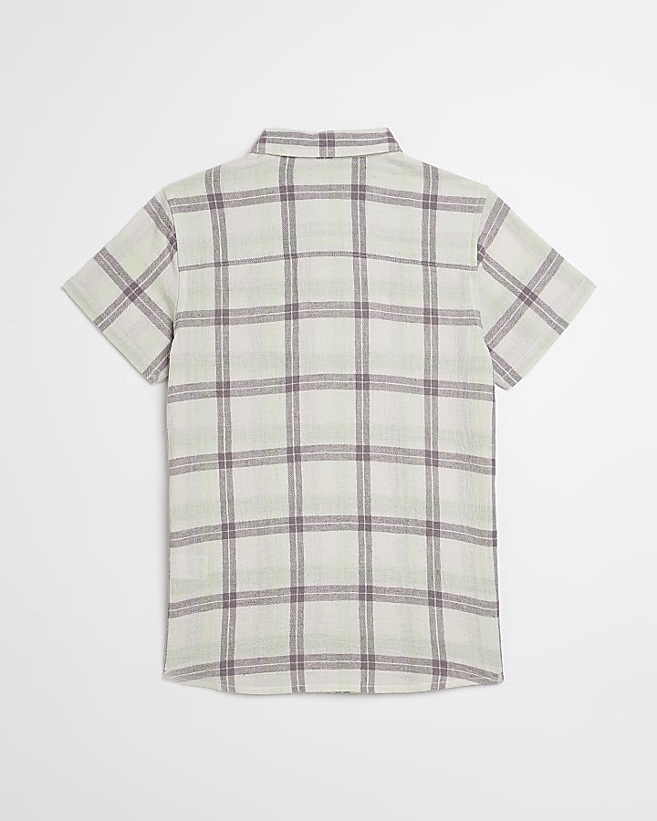 Boys grey check print short sleeve shirt