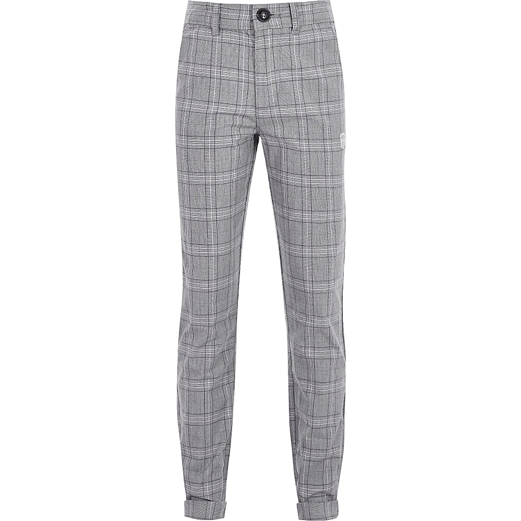Boys grey check print trousers | River Island