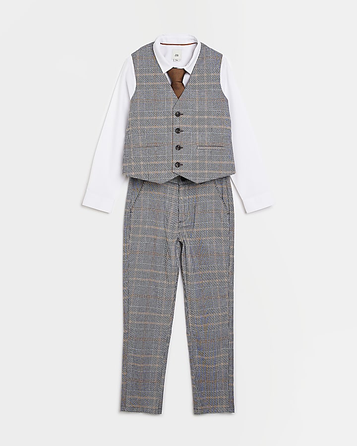 Boys Grey Check Tailored Suit Outfit