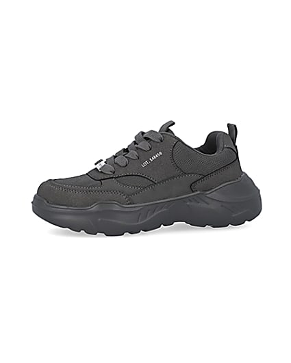 360 degree animation of product Boys grey chunky lace up trainers frame-2