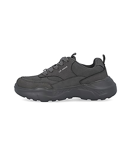 360 degree animation of product Boys grey chunky lace up trainers frame-3