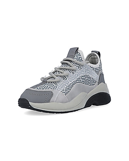 360 degree animation of product Boys Grey Chunky Sole Geometric Trainers frame-0