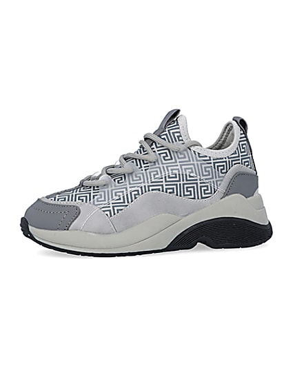 360 degree animation of product Boys Grey Chunky Sole Geometric Trainers frame-2