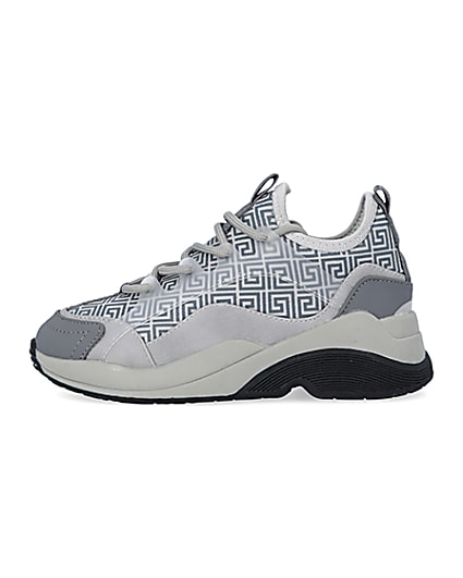 360 degree animation of product Boys Grey Chunky Sole Geometric Trainers frame-3