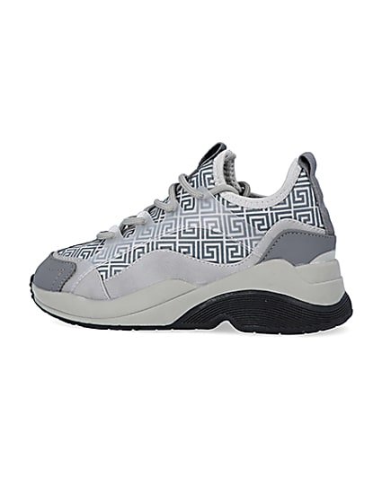 360 degree animation of product Boys Grey Chunky Sole Geometric Trainers frame-4