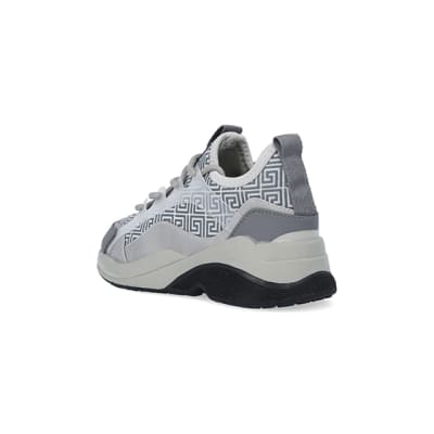 360 degree animation of product Boys Grey Chunky Sole Geometric Trainers frame-6