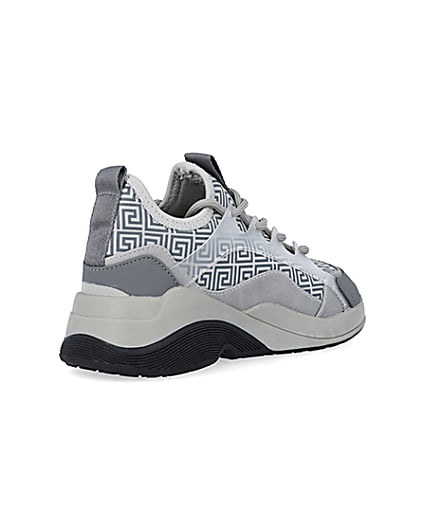 360 degree animation of product Boys Grey Chunky Sole Geometric Trainers frame-12