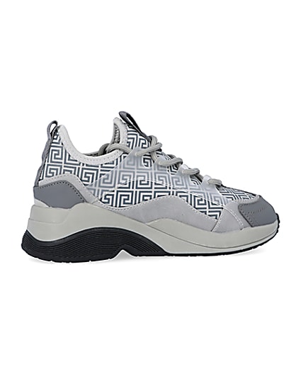 360 degree animation of product Boys Grey Chunky Sole Geometric Trainers frame-14