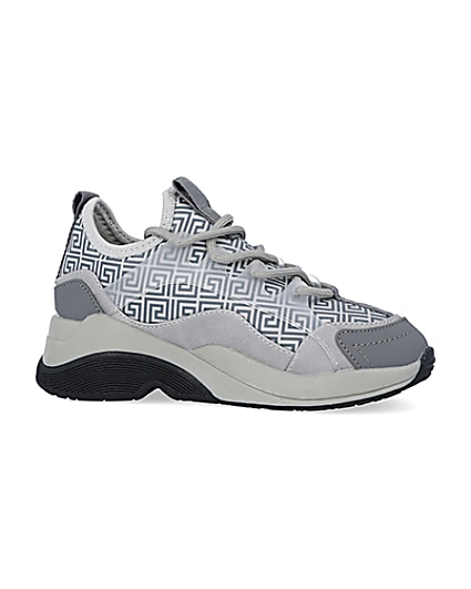360 degree animation of product Boys Grey Chunky Sole Geometric Trainers frame-16