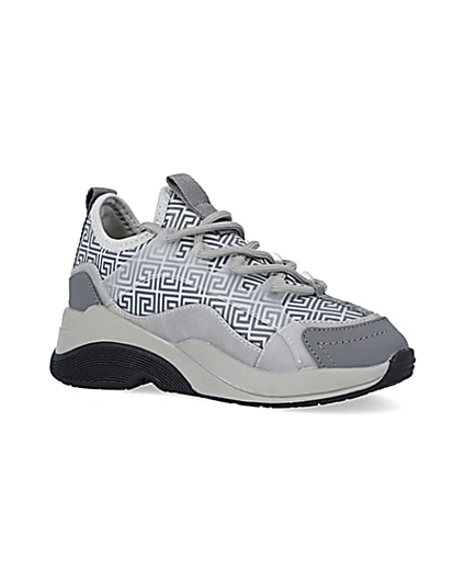 360 degree animation of product Boys Grey Chunky Sole Geometric Trainers frame-17