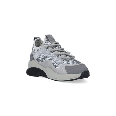 360 degree animation of product Boys Grey Chunky Sole Geometric Trainers frame-18