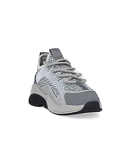360 degree animation of product Boys Grey Chunky Sole Geometric Trainers frame-19