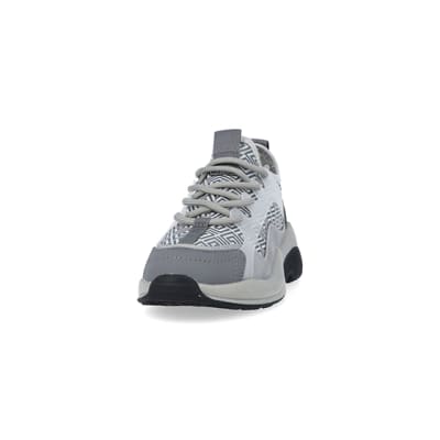 360 degree animation of product Boys Grey Chunky Sole Geometric Trainers frame-22