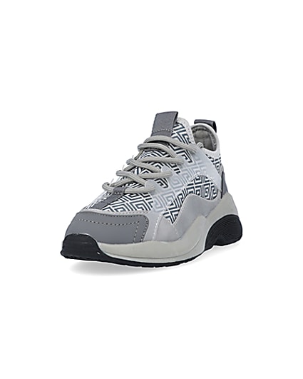 360 degree animation of product Boys Grey Chunky Sole Geometric Trainers frame-23