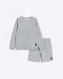 Boys Grey Crew Neck Sweatshirt and Shorts Set