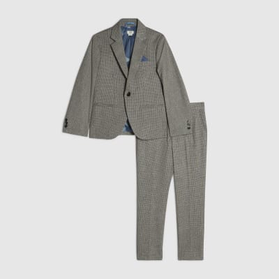 Boys Grey Dogtooth Jacket Suit Set