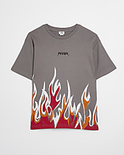Boys Grey Flame print t-shirt