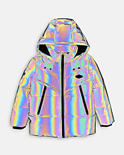 Boys Grey HOLOGRAPHIC PUFFER coat