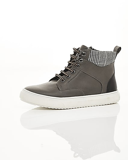 360 degree animation of product Boys grey lace-up ankle boots frame-23