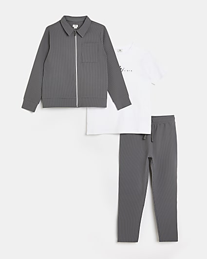 Boys grey Maison Rivera plisse 3 piece outfit