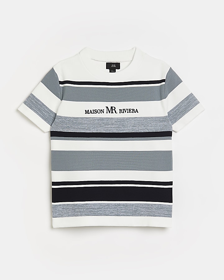 Boys grey Maison Riviera stripe t-shirt