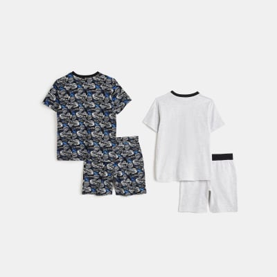 Boys Grey Marl Car Short Pyjamas 2 Pack