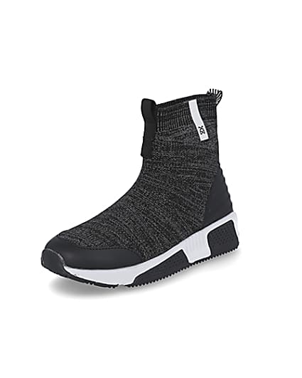 360 degree animation of product Boys grey marl sock hi top trainers frame-0