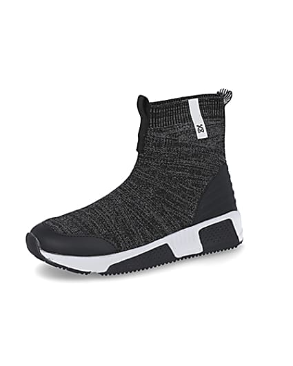 360 degree animation of product Boys grey marl sock hi top trainers frame-1