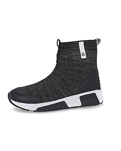 360 degree animation of product Boys grey marl sock hi top trainers frame-2