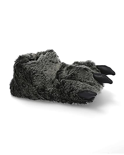 360 degree animation of product Boys grey monster foot slippers frame-16