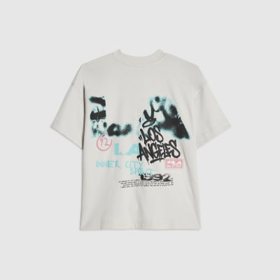 Boys Grey Oversized Grafitti Graphic T-Shirt