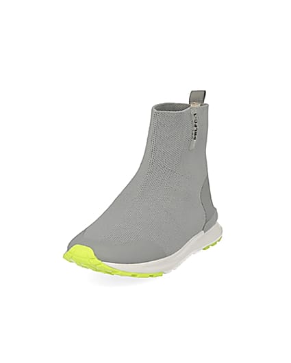 360 degree animation of product Boys grey Prolific high top knit trainers frame-23