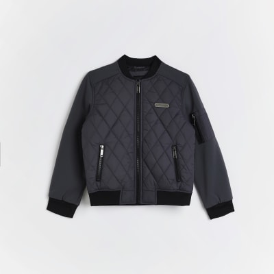 River Island Men's Quilted Bomber Jacket