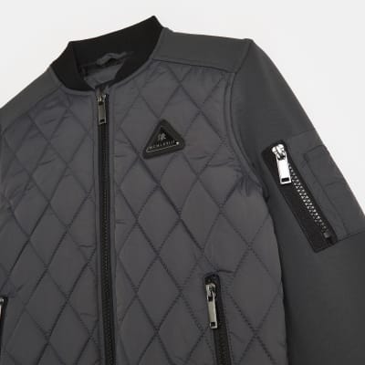 Boys grey quilted bomber jacket River Island