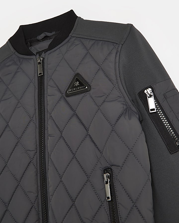 Boys grey quilted bomber jacket