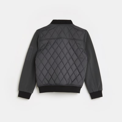 Boys grey quilted bomber jacket River Island