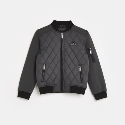 Boys grey quilted bomber jacket River Island