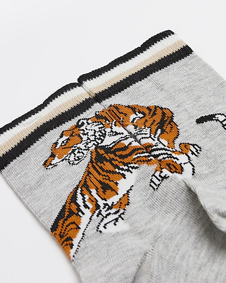 Boys grey RI Tiger Socks 2 pack