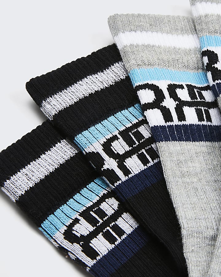 Boys grey RIR stripe socks pack of 2