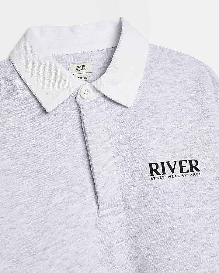 Boys grey River long sleeve polo top