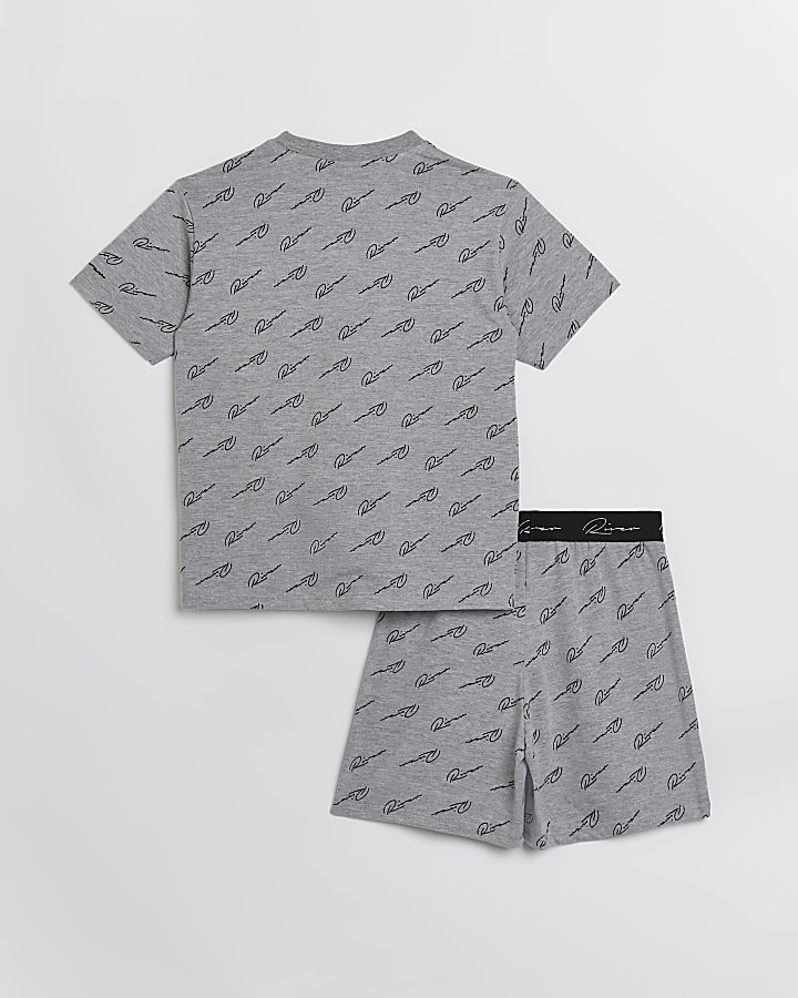 Boys grey River script print pyjama set