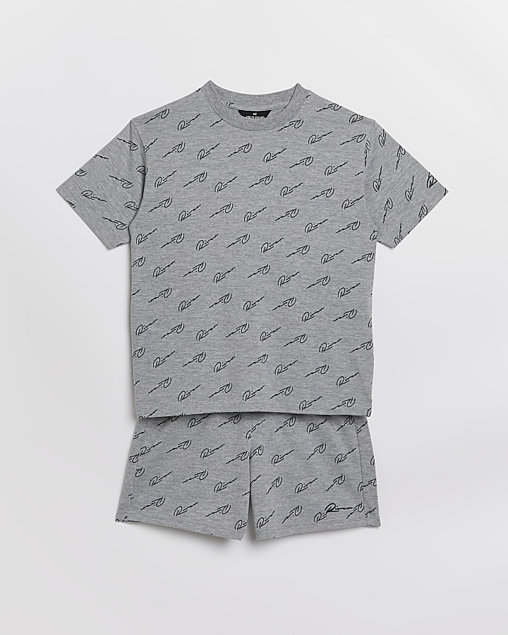 Boys grey River script print pyjama set
