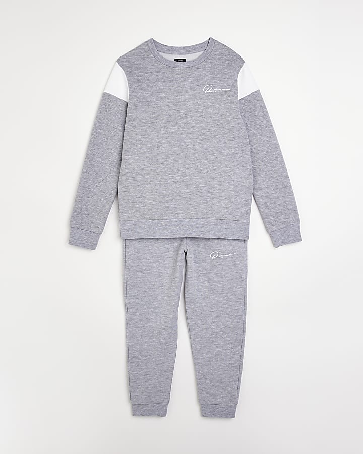Boys grey River sweatshirt and joggers outfit