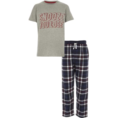 Boys grey 'snooze you lose' pyjama set