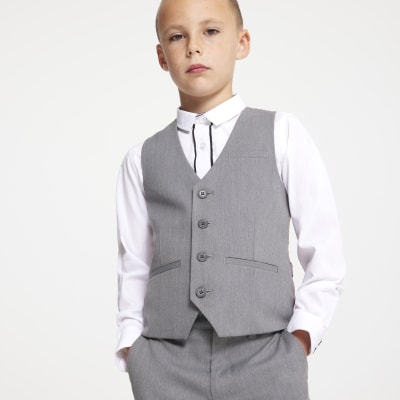 Boys grey suit waistcoat | River Island