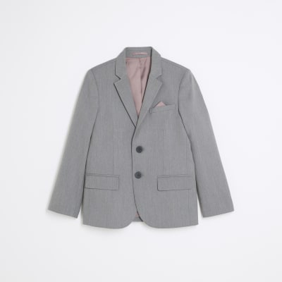 Boys grey tailored suit jacket River Island