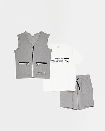 Boys Grey textured Gilet and Shorts outfit