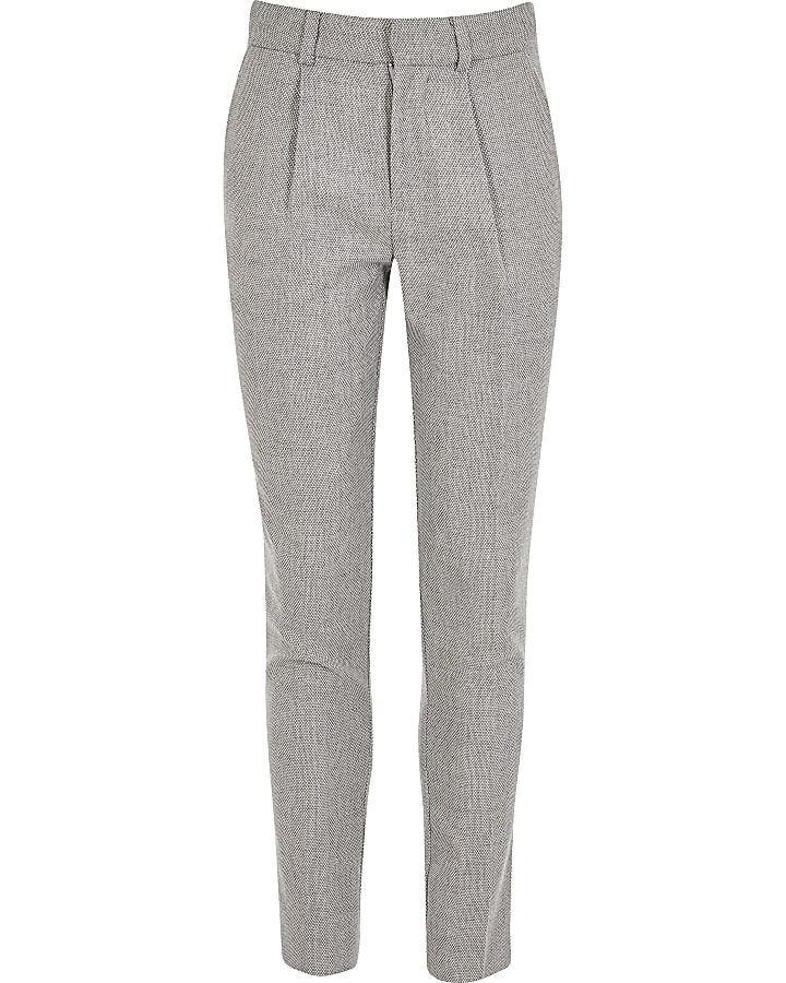 Boys grey textured tapered leg suit trousers