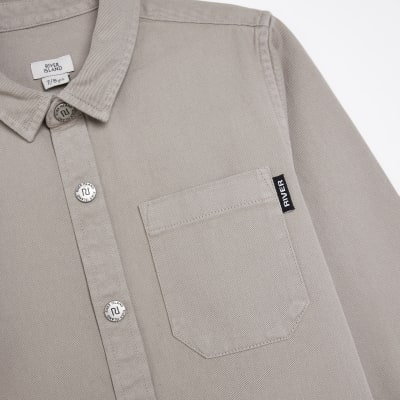 Boys Grey Twill Long Sleeve Shacket