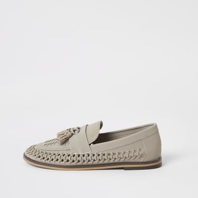 grey loafers with tassels